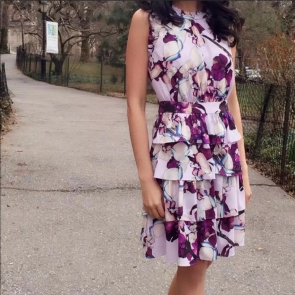 Banana Republic Floral Lilac Andre Ruffle Dress